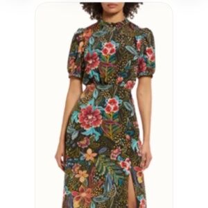 Julia Jordan Floral Print Tie Neck Midi Dress